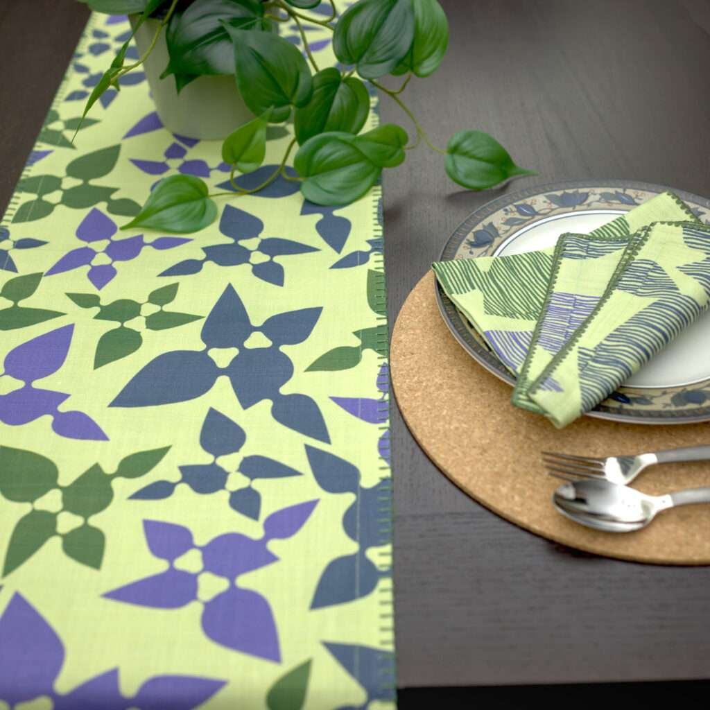 Celebration design Runner and Dinner Napkin LS from hem and tassel