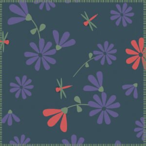 Shy dragonfly design napkin with oil ground with pink and purple flowers