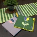 Lip TULIP design Dinner Napkins with melon rough stripes table runner LS from hem and tassel