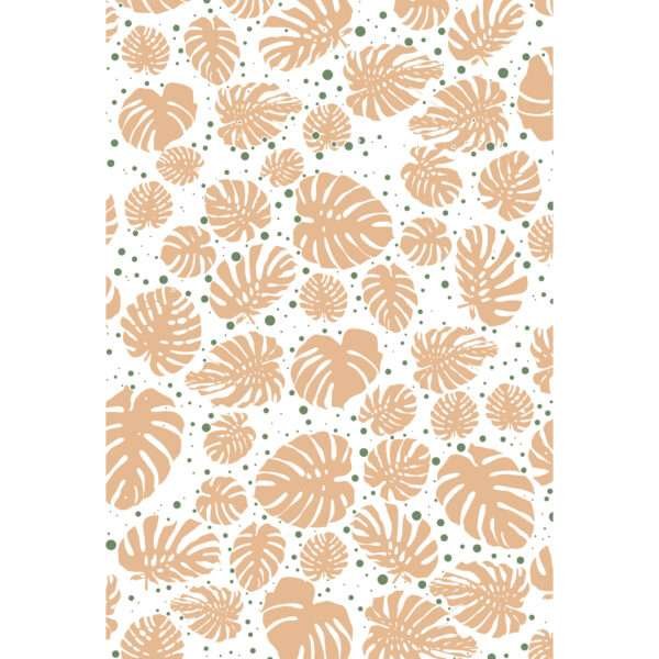 Simulated image of monster-ah design of kitchen towel, in buff and turf