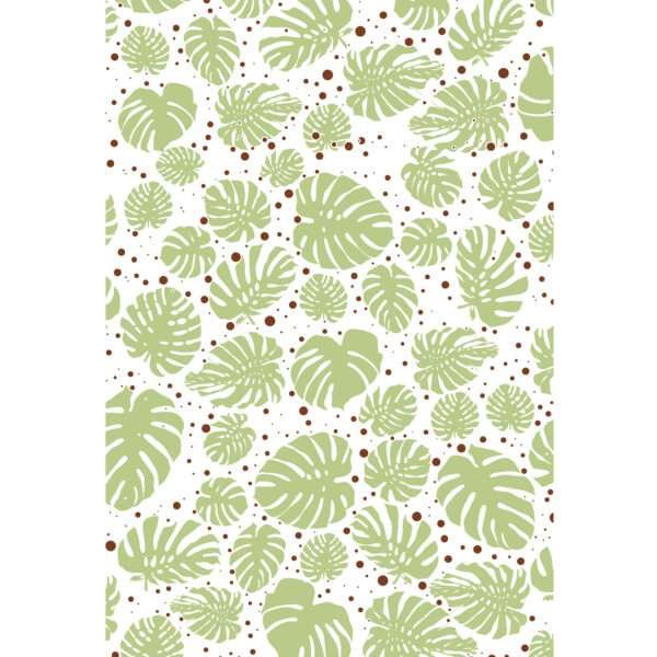 Simulated image of monster-ah design of kitchen towel, in mint and clay