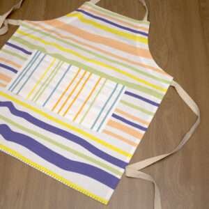 not straight design apron in nild-broad stripes flat from hem and tassel