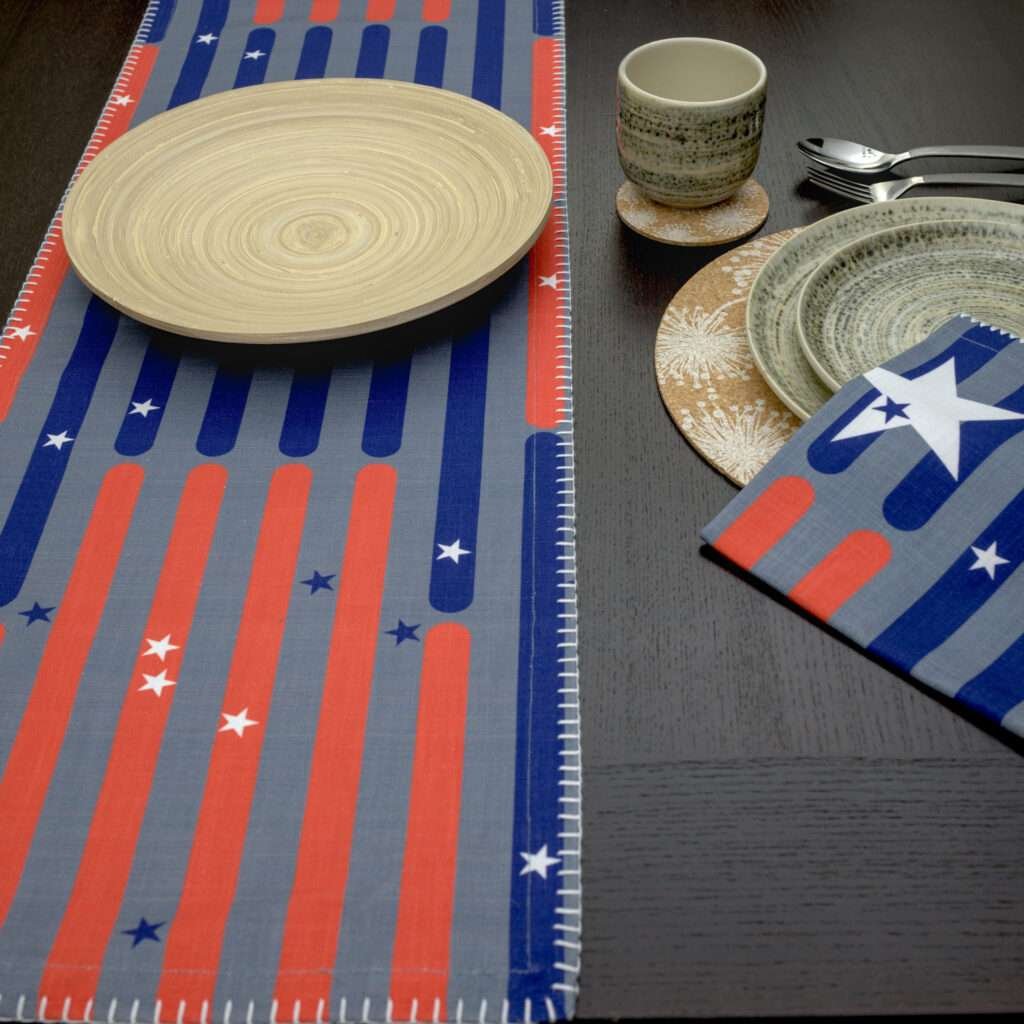 salute to stars and stripes design table runner dinner napkinLS from hem and tassel