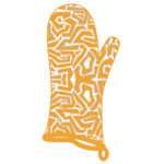 simulated image of oven mitt in squiggles design in orange and slate