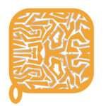 simulated image of pot holder in squiggles design in orange and slate