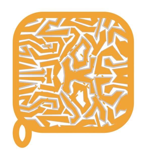 simulated image of pot holder in squiggles design in orange and slate