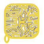 simulated image of pot holder in squiggles design in yellow and purple