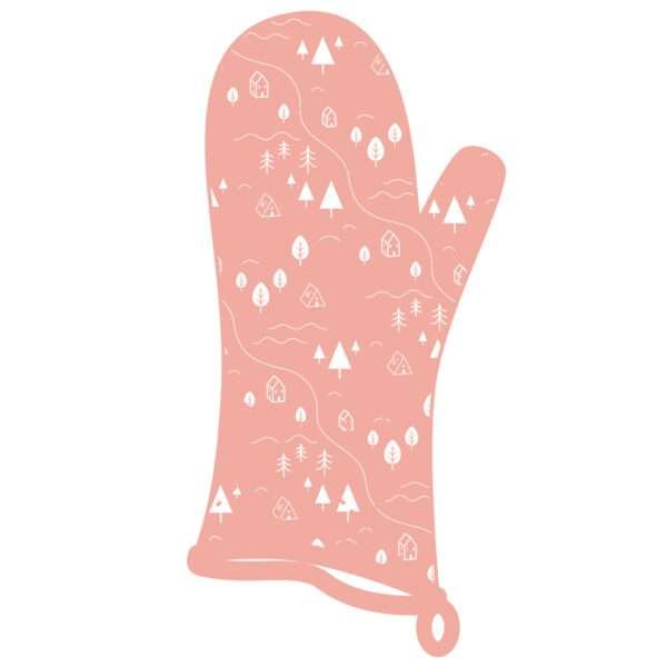 simulated image of oven mitt in tiny countryside design in blush