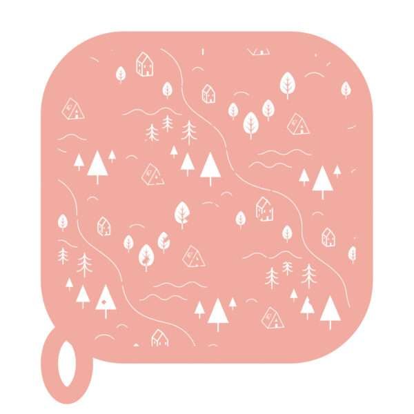 simulated image of pot holder in tiny countryside design in blush