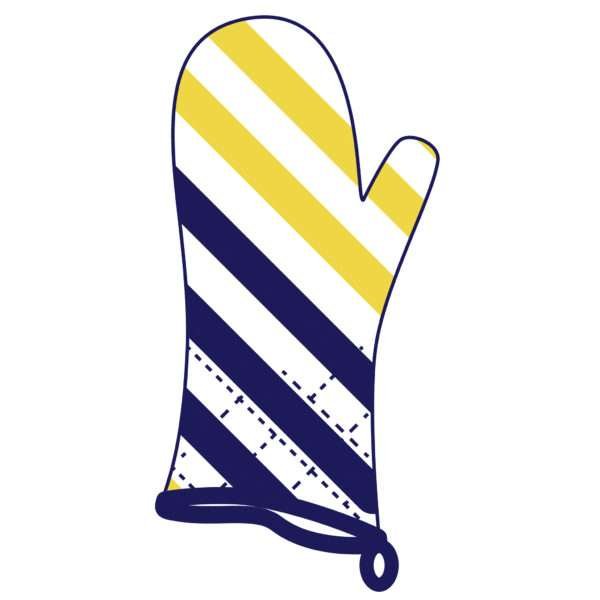 simulated image of oven mitt in yellow piano design