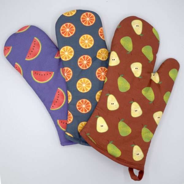 Faded fruit mitts fanned out from hem and tassel
