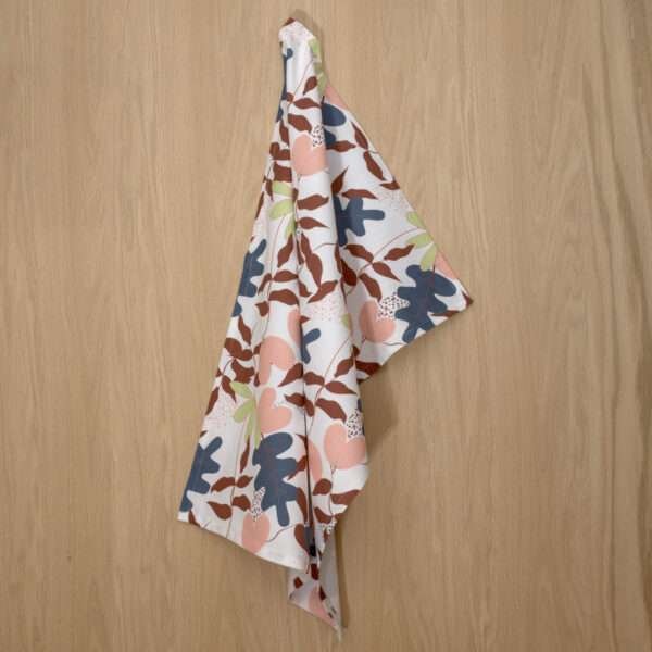 Just leaves design hanging tea towel in oil oak from hem and tassel