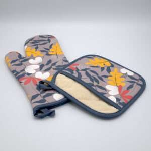 Just leaves design mitt and pocketed hot pad in orange oak from hem and tassel
