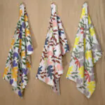 Just leaves design three hanging tea towels from hem and tassel