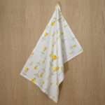 Lip TuLip design hanging tea towel in orange from hem and tassel