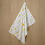 Lip TuLip design hanging tea towel in orange from hem and tassel