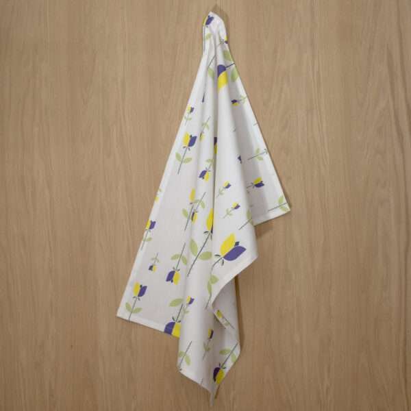 Lip TuLip design hanging tea towel in purple from hem and tassel