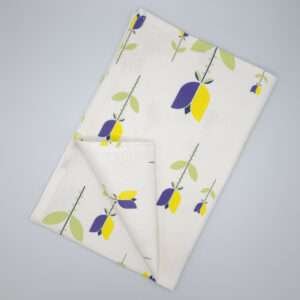 Lip TuLip design purple tea towel flat folded from hem and tassel
