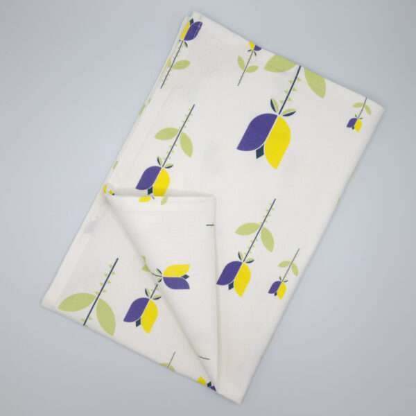 Lip TuLip design purple tea towel flat folded from hem and tassel