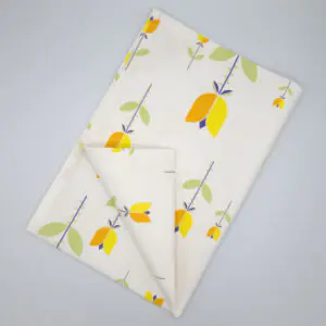 Lip TuLip design orange tea towel flat folded from hem and tassel