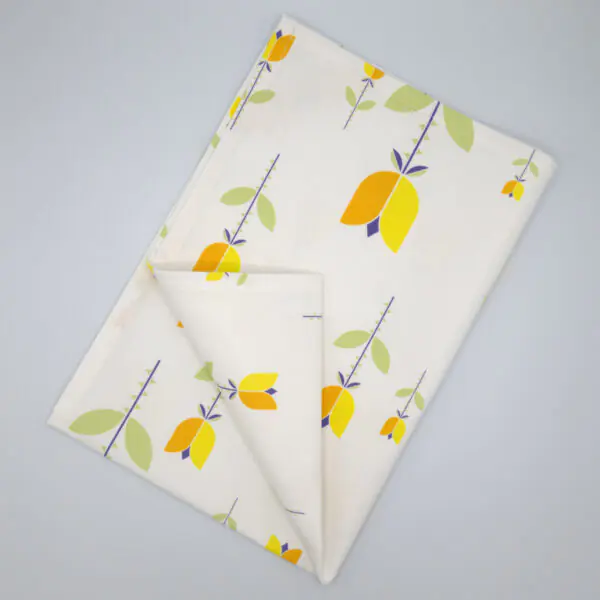 Lip TuLip design orange tea towel flat folded from hem and tassel