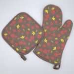Shy dragonfly design mitt and hot pad in clay from hem and tassel