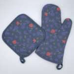 Shy dragonfly design mitt and hot pad in oil from hem and tassel