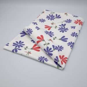 kitchen towel in shy dragonfly hiding design with purple and pink flowers