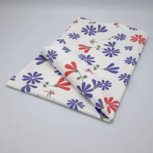 kitchen towel in shy dragonfly hiding design with purple and pink flowers