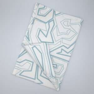 Squiggles geometry design blue tea towel flat folded from hem and tassel