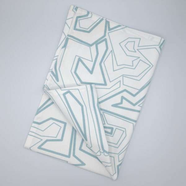 Squiggles geometry design blue tea towel flat folded from hem and tassel