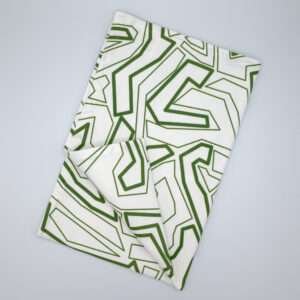 Squiggles geometry design green tea towel flat folded from hem and tassel