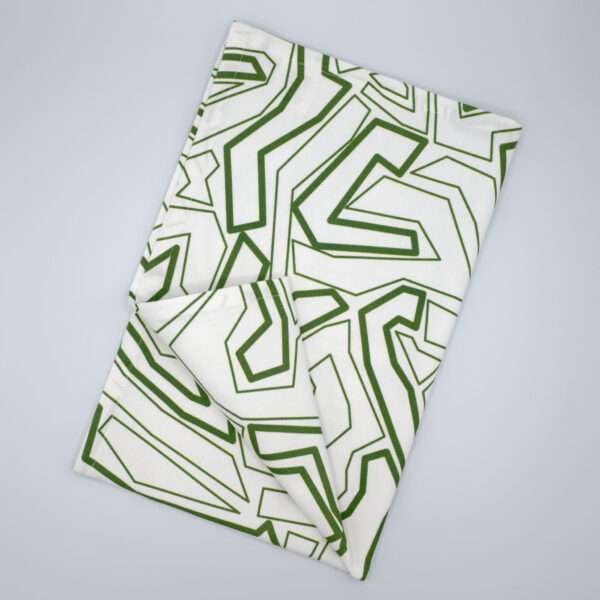 Squiggles geometry design green tea towel flat folded from hem and tassel