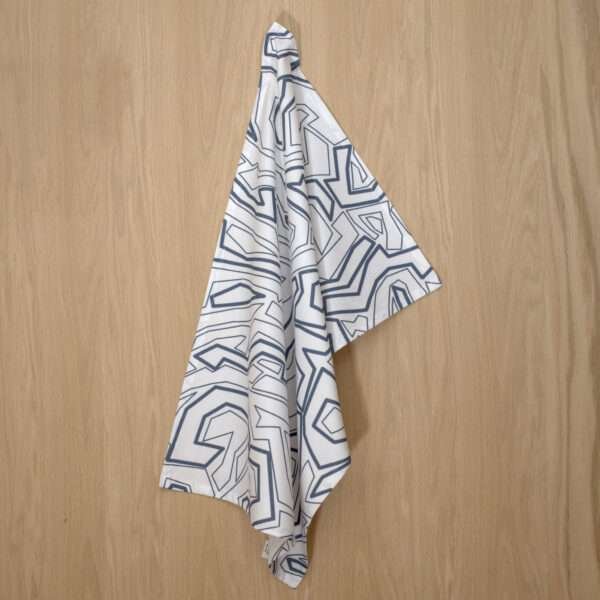 Squiggles geometry design hanging tea towel in oil from hem and tassel