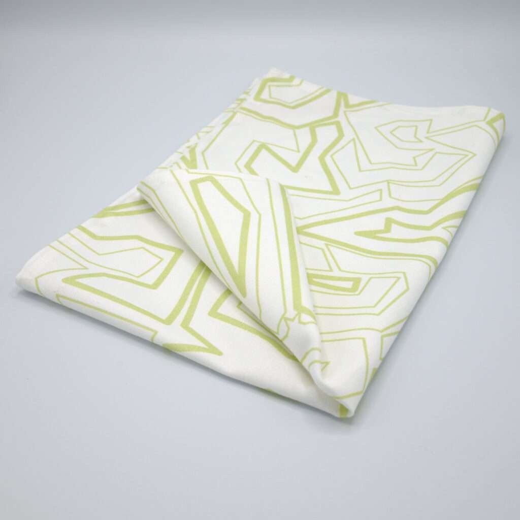 Squiggles geometry design mint tea towel folded from hem and tassel