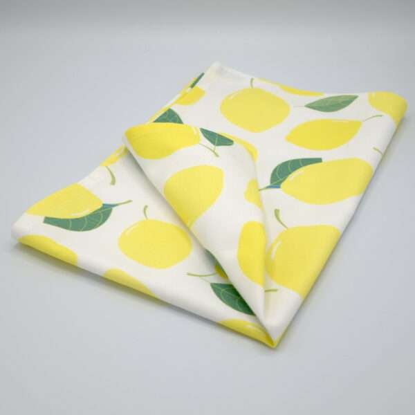 amalfi lemons design tea towel folded from hem and tassel