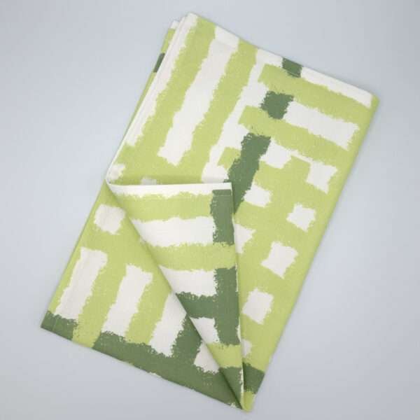 jute impossible checked design mint tea towel flat folded from hem and tassel