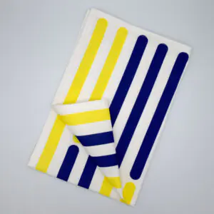 yellow piano V design tea towel flat folded from hem and tassel
