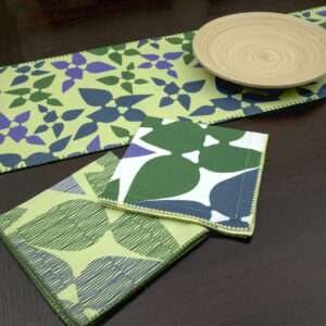 Celebration design Dinner Napkins in green and purple with mint runner LS from hem and tassel