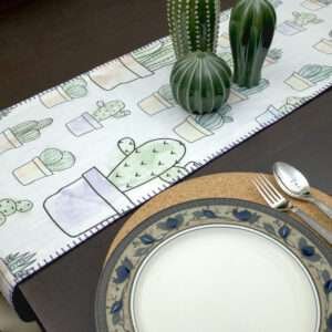 Desert Haze succulents design Runner LS looking down from hem and tassel with dinner setting