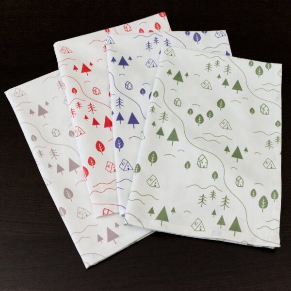 Four folded towels of tiny countryside design