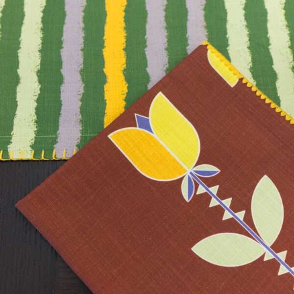 Lip tuLip design Napkins in orange with rough stripes runner by Hem And Tassel from hem and tassel
