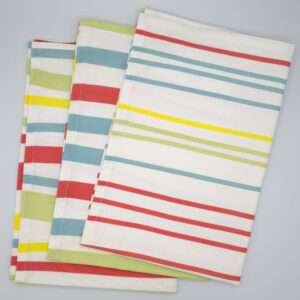 Not straight design set of three medium tea towels fanned out from hem and tassel