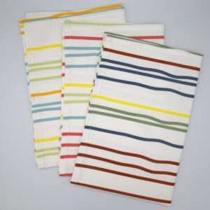 Not straight design set of three slim tea towels flat folded from hem and tassel