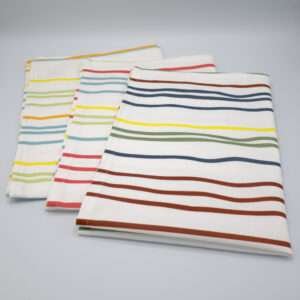 Not straight design set of three slim tea towels folded from hem and tassel
