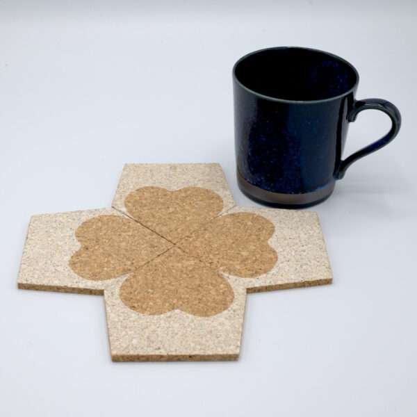 four heart clover design cork coasters set of four trivet from hem and tassel