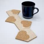 four heart clover design cork coasters set of four with coffee mug from hem and tassel