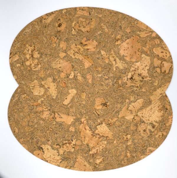 graphic oval design cork set of two placemats fanned out from hem and tassel
