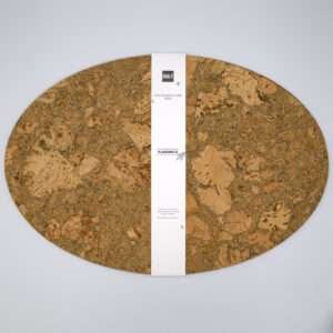 graphic oval design cork set of two placemats with bandroll from hem and tassel