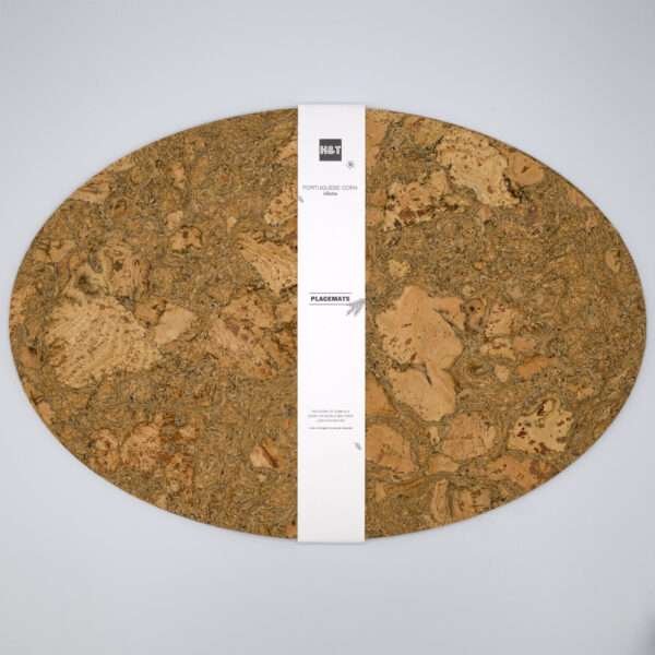 graphic oval design cork set of two placemats with bandroll from hem and tassel